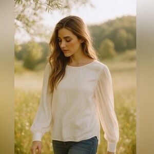 Anthropologie Cream Blouse with Flowing Sleeves